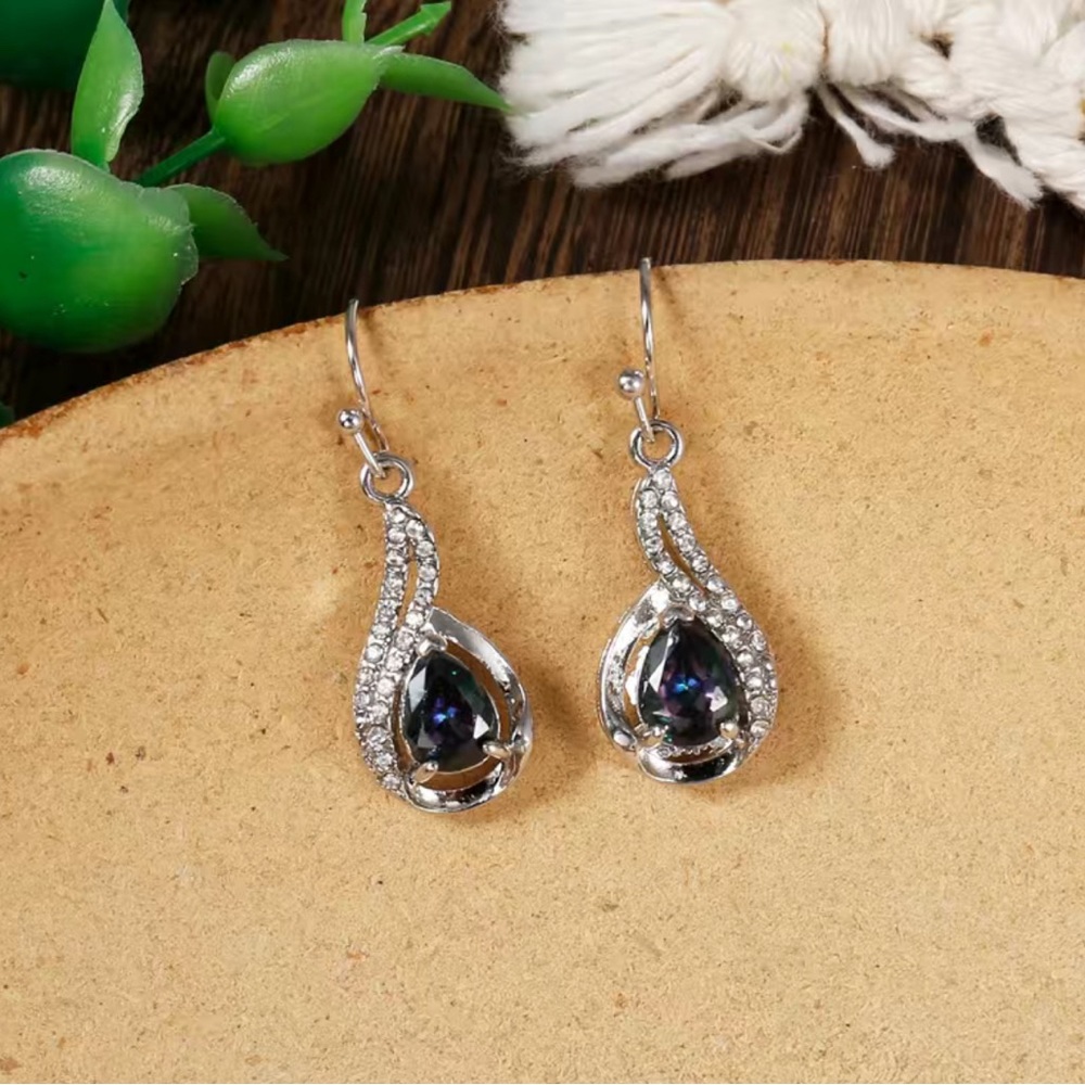 Shiny Water Drop Shape Hook Earrings Inlaid Water Drop Shape Synthetic Gems Swee
